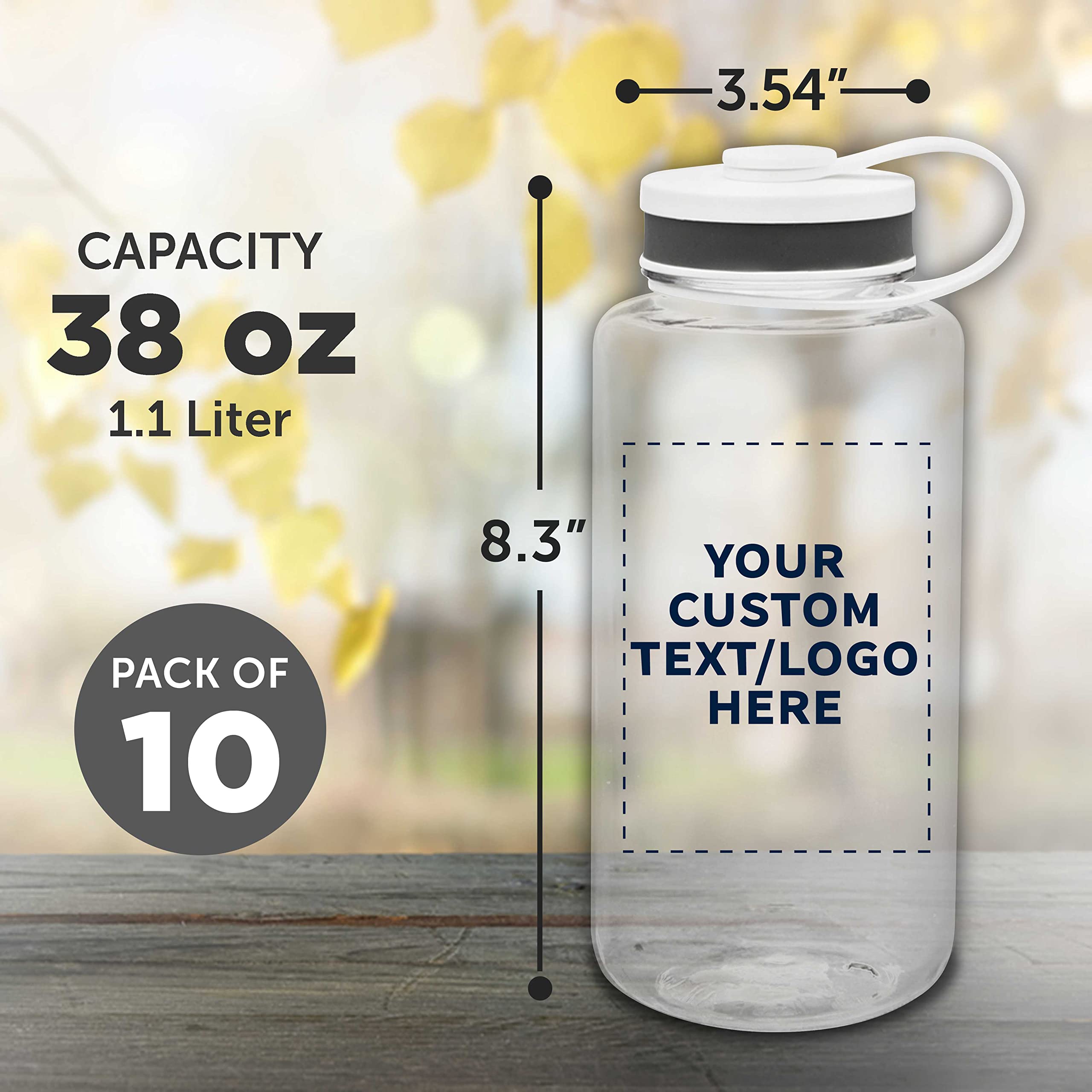 Custom 38oz Plastic Sports Water Bottles with Flip Lid - 10 Pack Bulk Personalized Promotional Water Bottles for Gym, Hiking, Cycling, Camping - BPA Free Clear Reusable Drinkware for Athletes, Students & Outdoor Enthusiasts