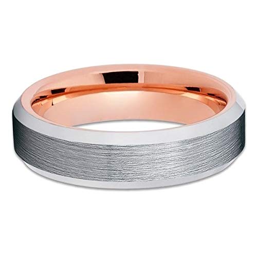 18k Rose Gold Tungsten Wedding Band for Men & Women - Comfort Fit Beveled Edges Tungsten Carbide Ring - Perfect for Engagement, Anniversary & Everyday Wear