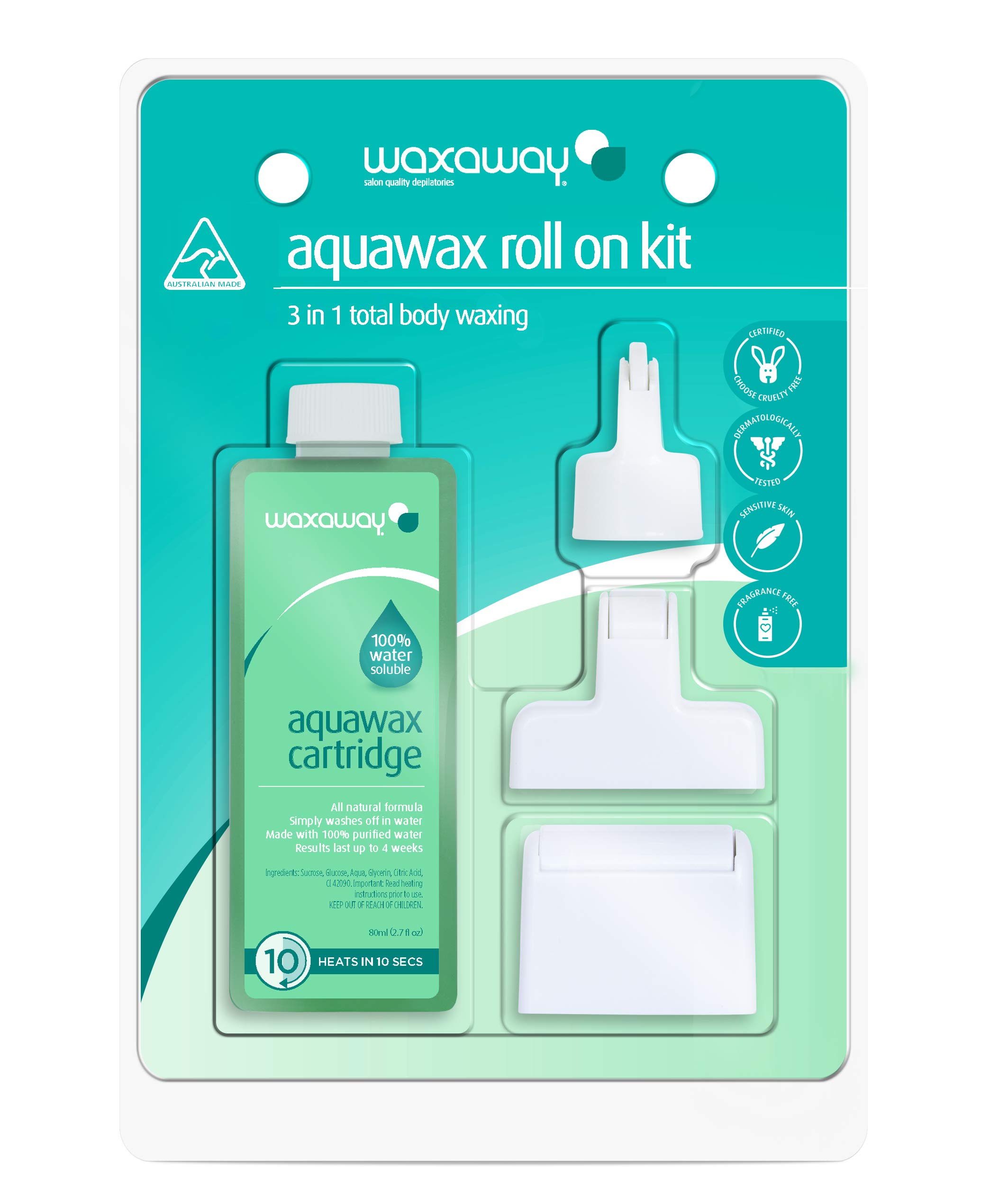 Aquawax Roll On Waxing Kit for Hair Removal - Smooth Skin at Home, Salon & Spa Use - Painless & Long-Lasting Results for Legs, Arms, Bikini & Face