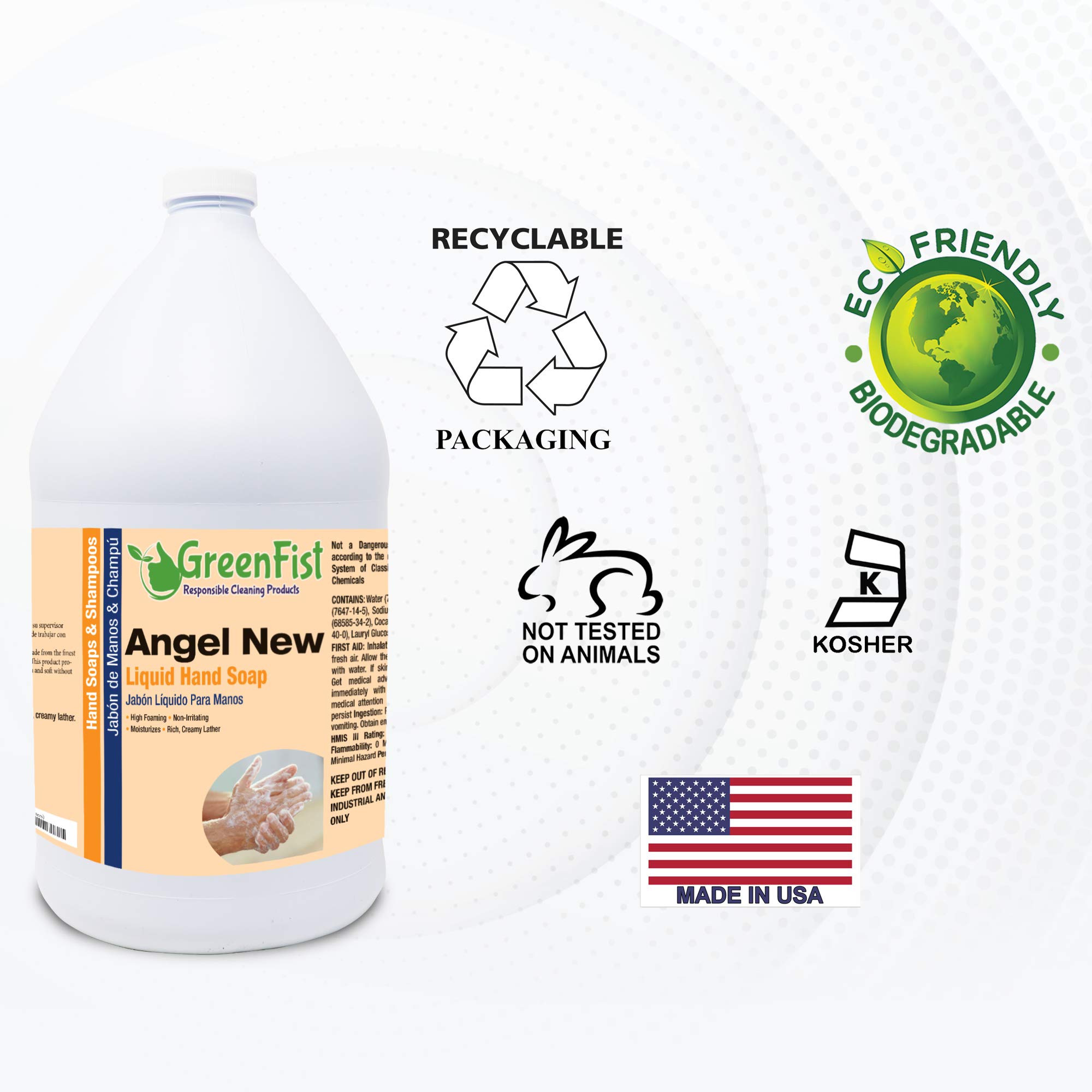 Eco-Friendly Biodegradable Liquid Hand Soap Refill - 4 Pack (4 x 1 Gallon, 128oz Each) | Plant-Based, Gentle on Skin | Perfect for Home, Office & Commercial Use