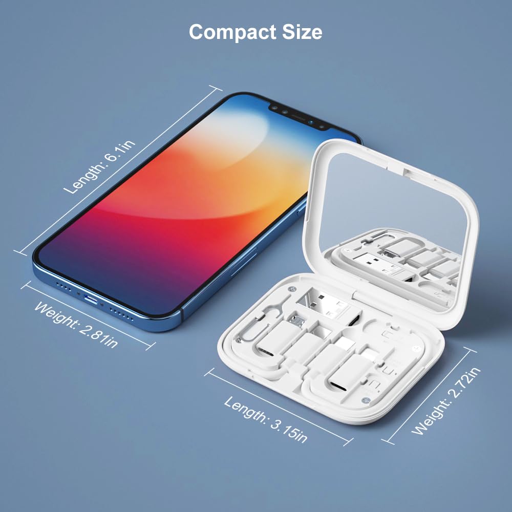 USB-C to USB Adapter Kit - 4-in-1 USB C Male Connector with Makeup Mirror, OTG Cable, Micro USB & USB A to C Converter - Compatible with iPhone 15/16 Pro, Google Pixel, Samsung Galaxy - Perfect for Travel, Office & Home Charging