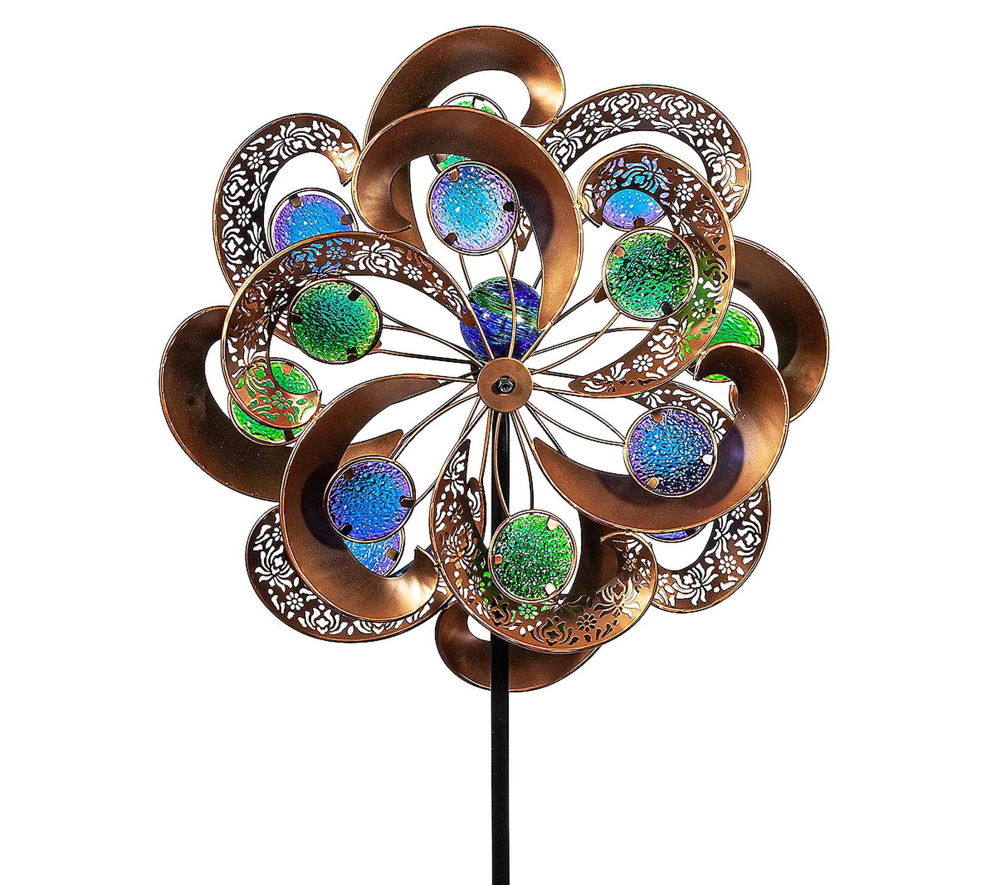 Echo Valley 4489W Illuminarie Apostrophe-Prism Glass Dual-Motion Wind Spinner - Outdoor Garden Decor for Yard, Patio, Lawn - Blue/Green/Bronze Color (5.5 x 19 x 60 Inches) - Perfect for Backyard, Front Yard & Outdoor Spaces