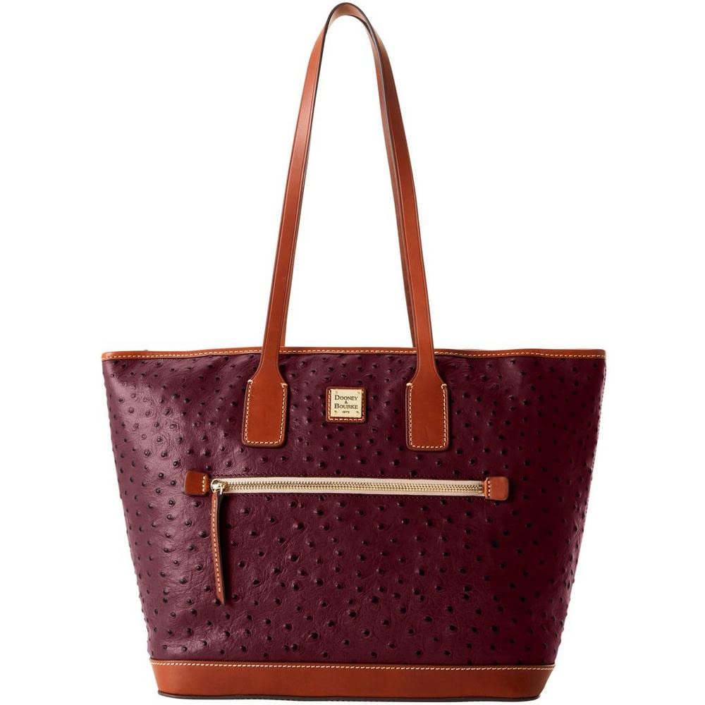 Dooney & Bourke Genuine Leather Ostrich Large Tote Handbag for Women - Burgundy Luxury Purse for Work, Travel & Everyday Use