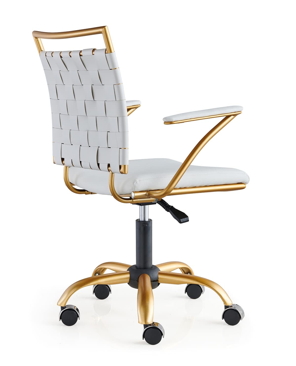 Modern White and Gold Ergonomic Office Chair - Adjustable Height, PU Leather, Armrests - Perfect for Home Office, Study & Gaming Desks (3013 Gold White)