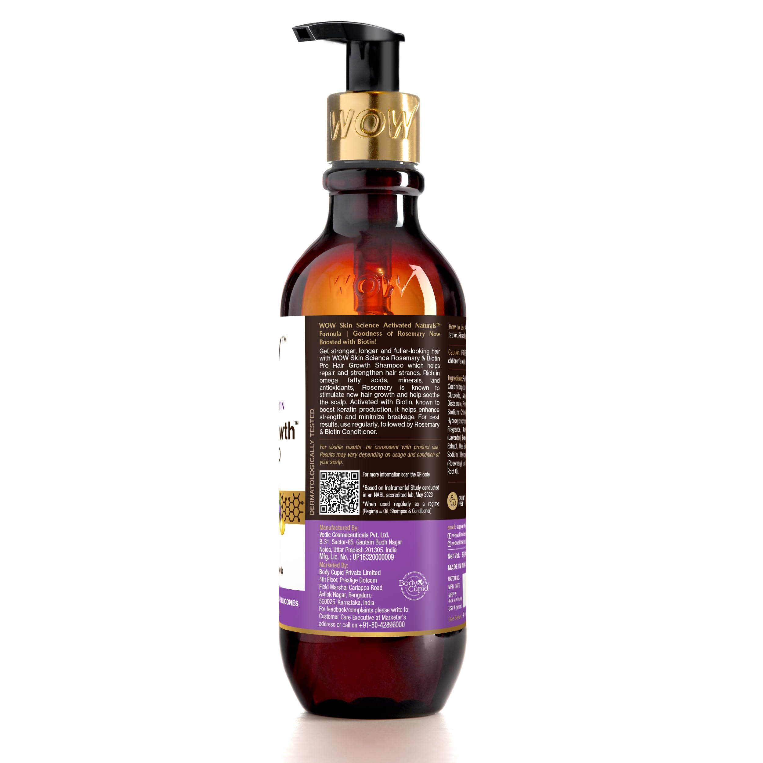 WOW Skin Science Rosemary & Biotin Hair Growth Shampoo - Reduces Hair Fall, Stimulates New Growth, Prevents Breakage & Split Ends, Adds Shine - 8.8oz - For Thinning Hair & Scalp Care - Perfect for Daily Use at Home or Salon