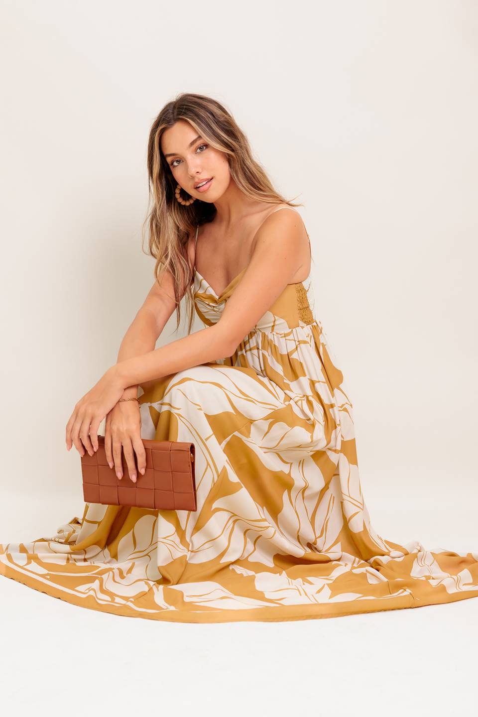 Meredith Maxi Dress with Leaf Print - Flowy Summer Dress for Women, Beach Vacation & Boho Style Outfits