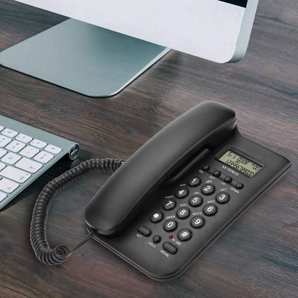 Wired Desktop Wall Phone with Cord, Elderly-Friendly Landline Phone, Black Wall-Mounted Home & Hotel Phone for Clear Communication