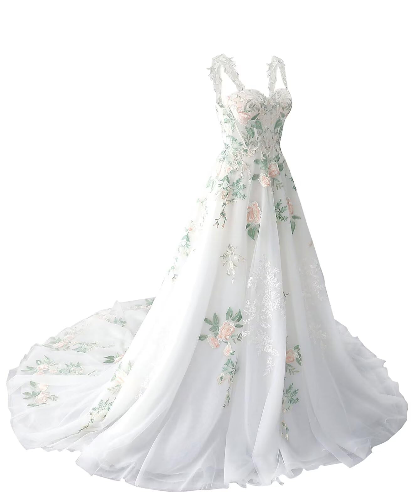 Zcbang Forest Fairy Lace Wedding Dress - Colorful Tulle Bridal Gown for Bride | Boho Outdoor Wedding, Garden Ceremony, Fairy Tale Theme
