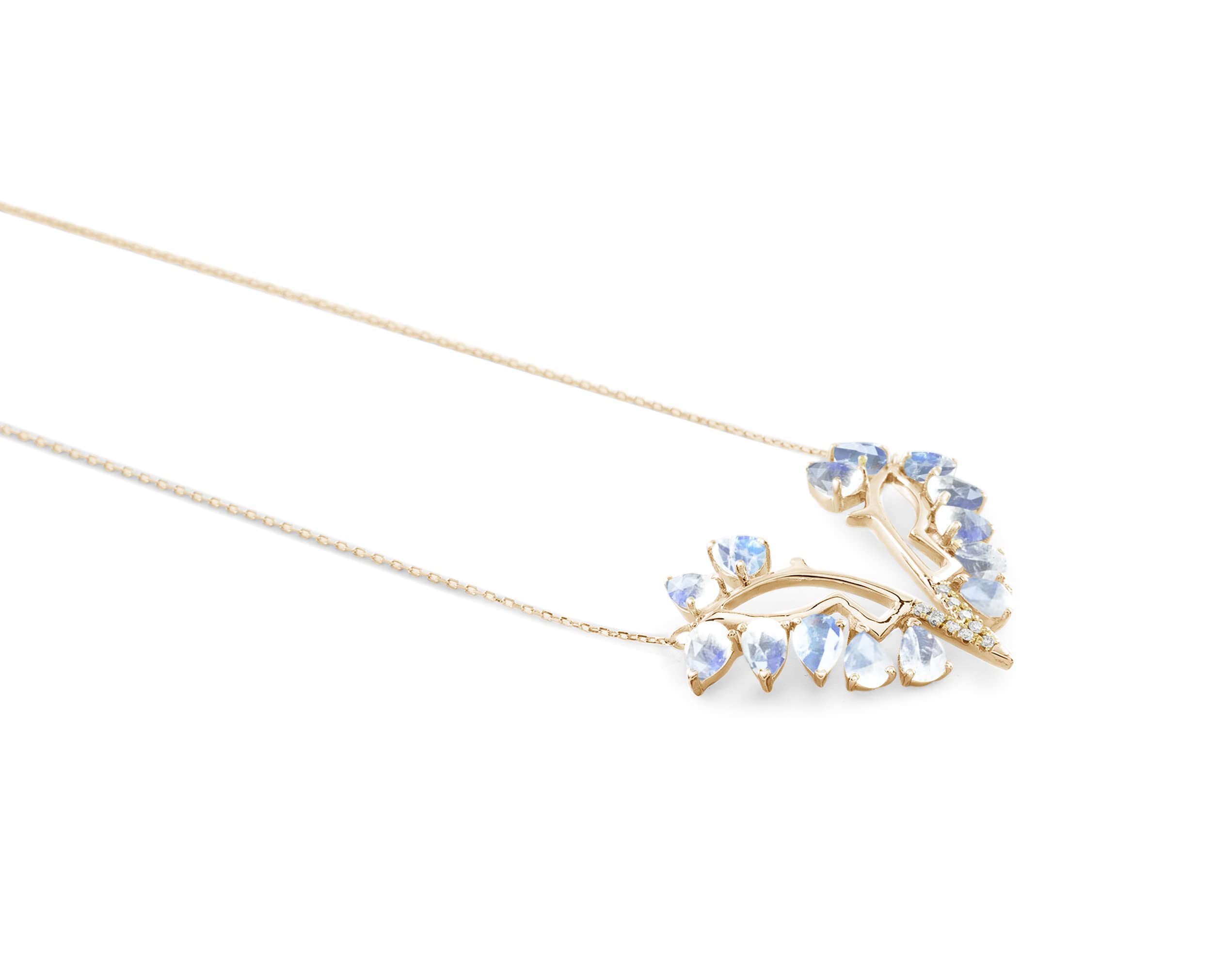 Moonstone Diamond Pendant Necklace - Butterfly June Birthstone Gold Necklace - Elegant Cluster Teardrop Wing Necklace for Women | Perfect Gift for Birthday, Anniversary & Special Occasions
