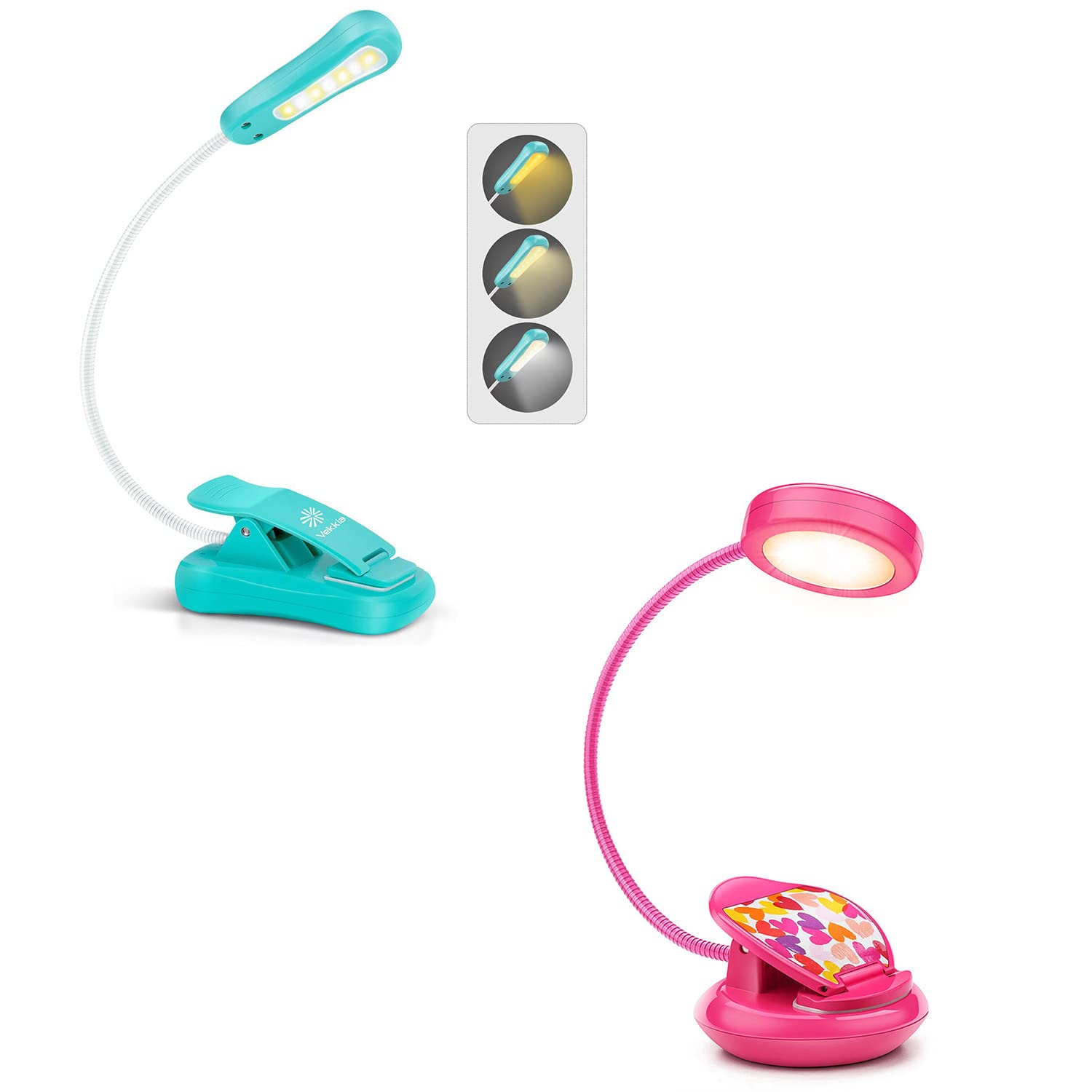 Vekkia Rechargeable LED Book Light with 7 Brightness Levels - Eye-Caring Reading Light for Kids & Adults - Perfect for Bedtime Reading, Studying, and Travel
