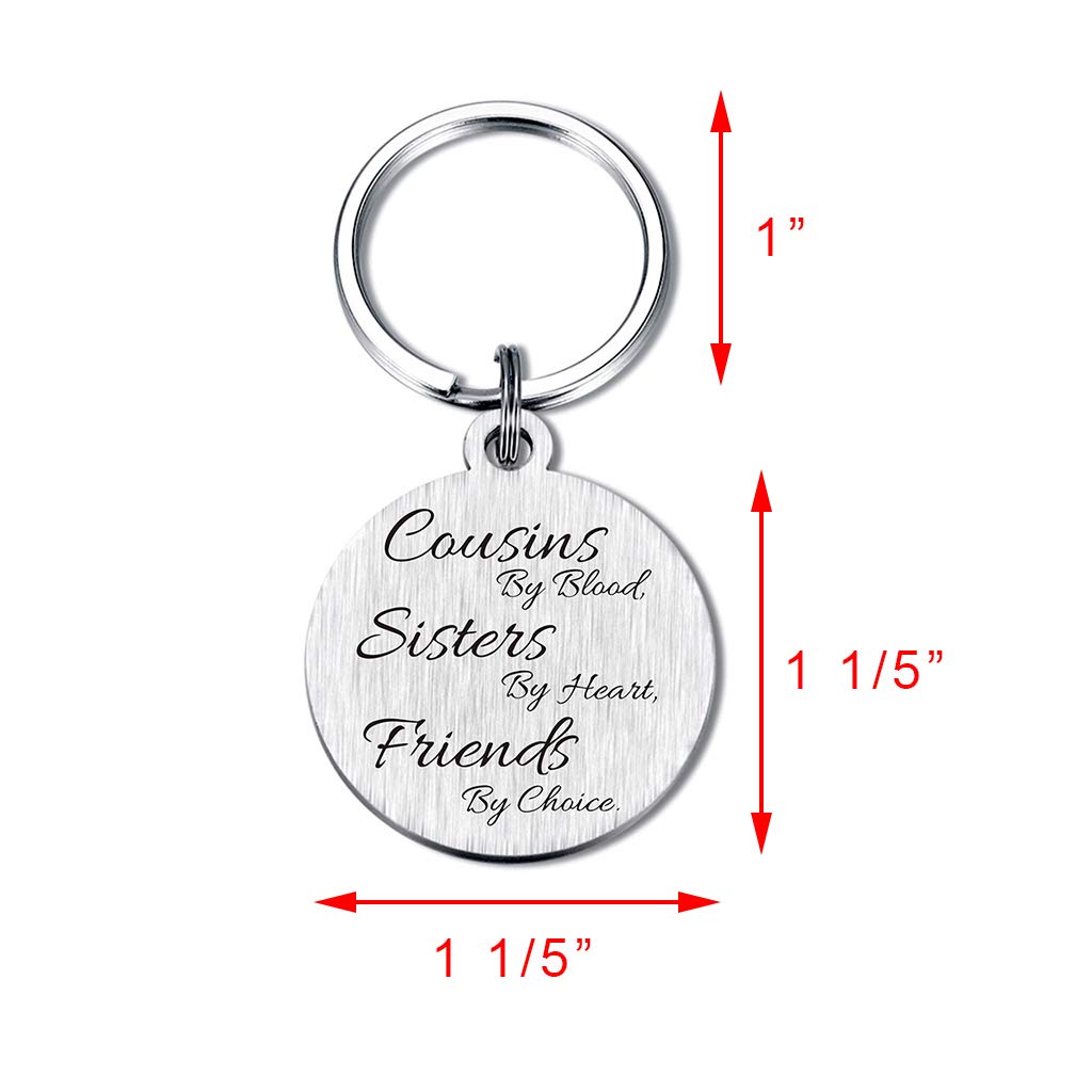 TANGWISH Heartfelt Cousin Keychain Gift - 'Cousins by Blood, Sisters by Heart' Engraved Friendship Jewelry - Perfect Birthday Present for Women & Best Friends (Ideal for Family Reunions, Christmas Stocking Stuffers & Thoughtful Keepsakes)