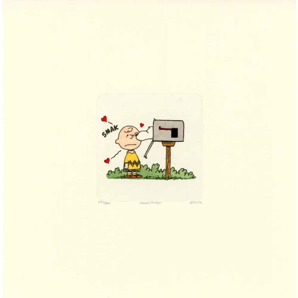 Hand Painted Charlie Brown & Snoopy Peanuts Cartoon Etching Art - Limited Edition D/500 by Sowa & Reiser - Perfect for Home Decor, Office Display & Gift Giving