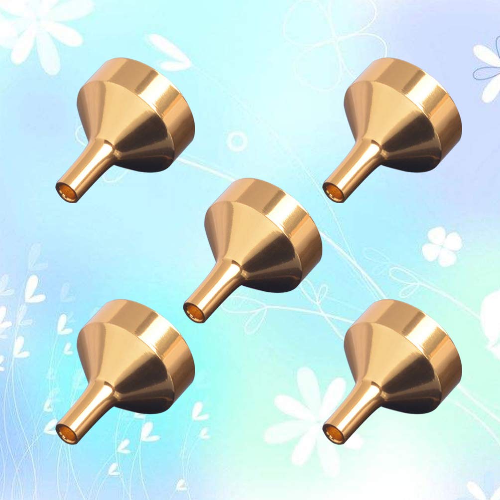 EXCEART 5-Piece Mini Stainless Steel Funnel Set - Small Gold Metal Funnels for Bottle Filling, Perfumes, Essential Oils, Liquids - Durable Kitchen & DIY Tool for Home Brewing, Cosmetics, Cooking
