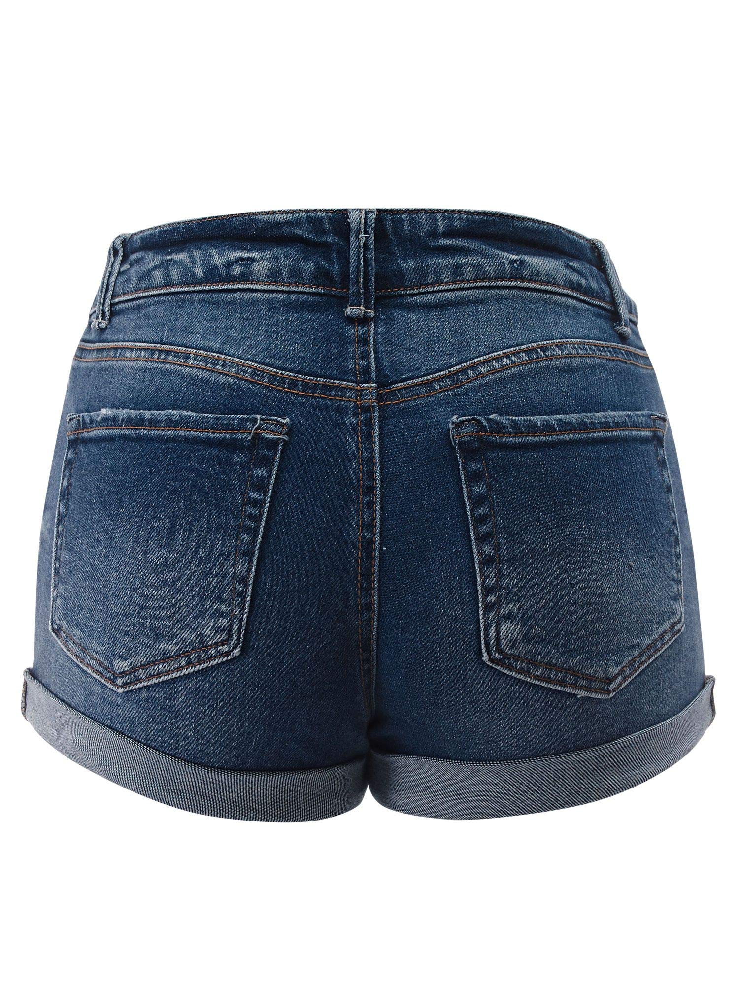 FashionMille Women's Casual Distressed Ripped Folded Hem Denim Shorts - High Waisted Stretchy Jean Shorts for Summer, Beach, and Streetwear Outfits