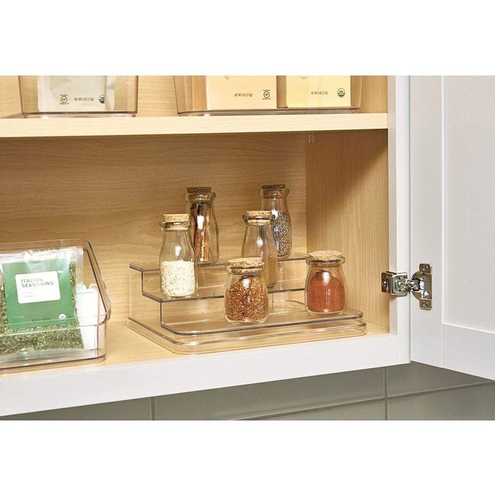 iDesign Crisp 3-Tier Clear Pantry Shelf Organizer - Space Saving Kitchen Storage for Spices, Canned Goods & Dry Food