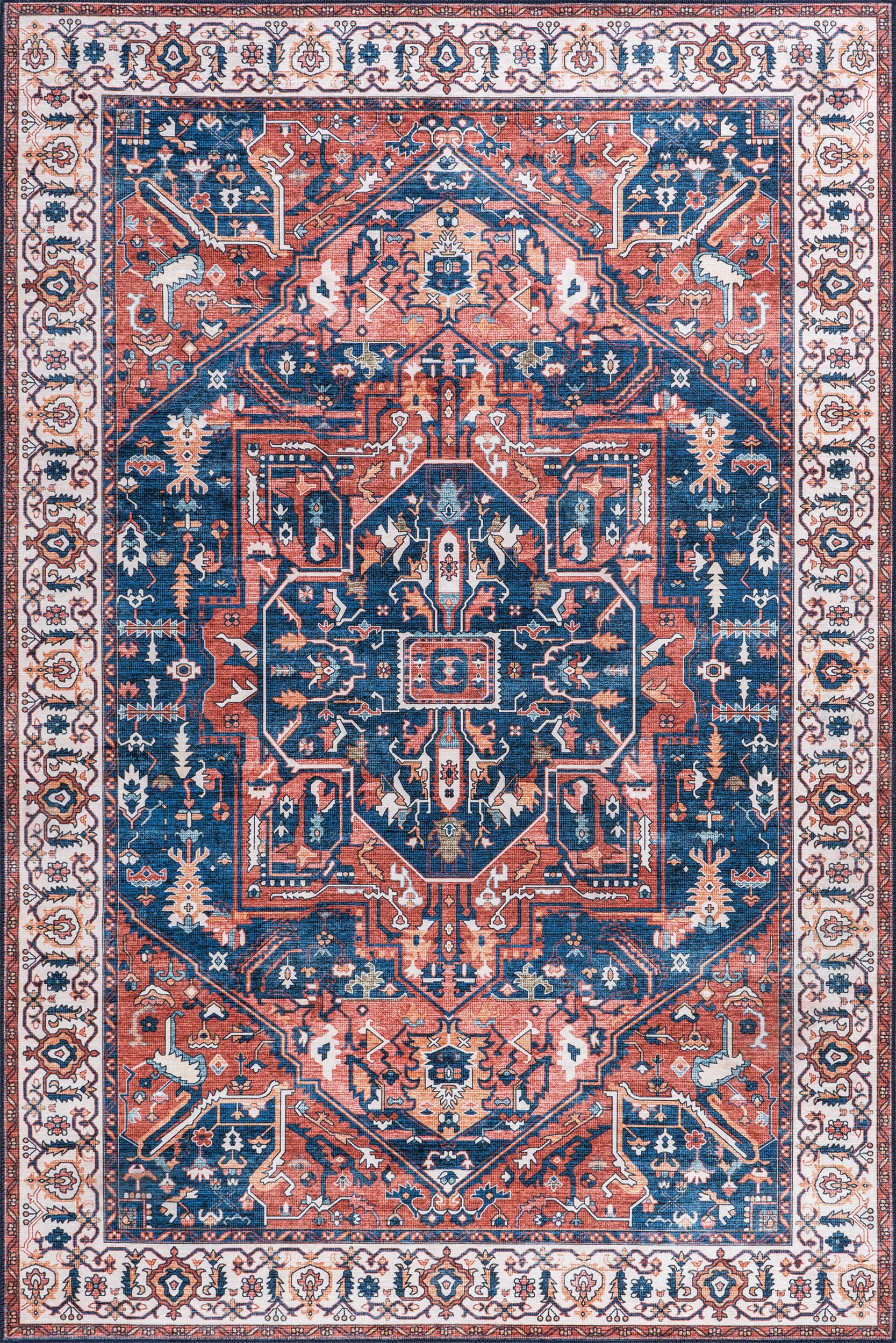 Atrium Medallion Spill Proof Washable Rug - Stain Resistant Non-Slip Area Rug for Living Room, Bedroom, Kitchen | Rust Color | Perfect for High Traffic Areas and Pet-Friendly Homes