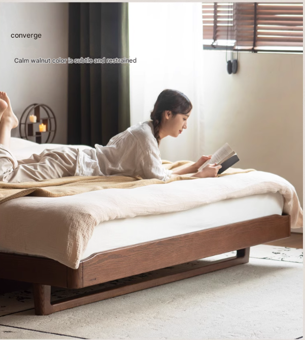 Solid Oak Wood Leather Upholstered Soft Bed - Queen Size Bed Frame with Tufted Headboard for Bedroom, Guest Room & Master Suite
