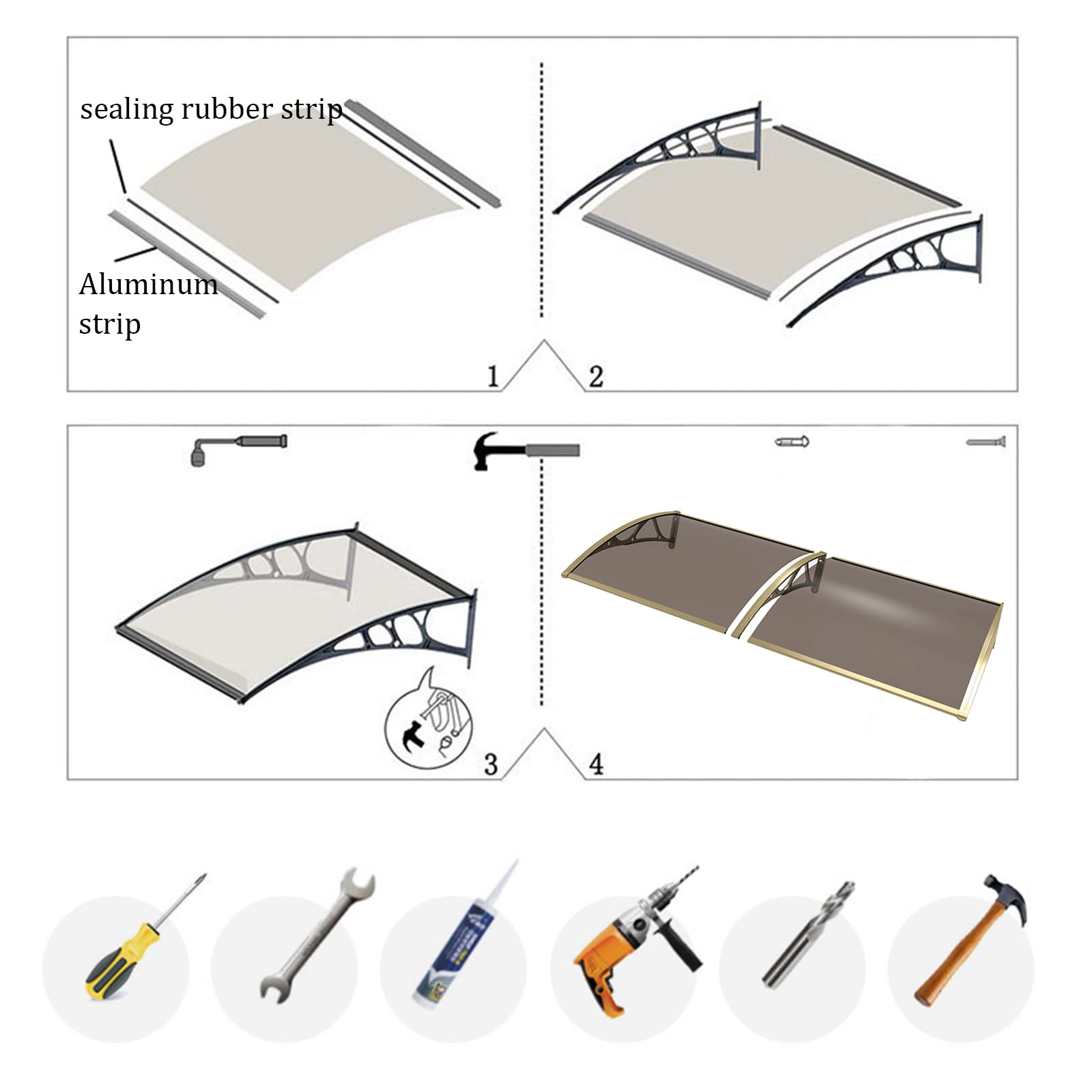 Modern Polycarbonate Front Door Canopy - 80x140cm (32x55in) UV Rain & Sun Protection Patio Awning with Brown Canopy & Black Bracket - Perfect for Entryway Shade, Window Covering, and Outdoor Weather Protection