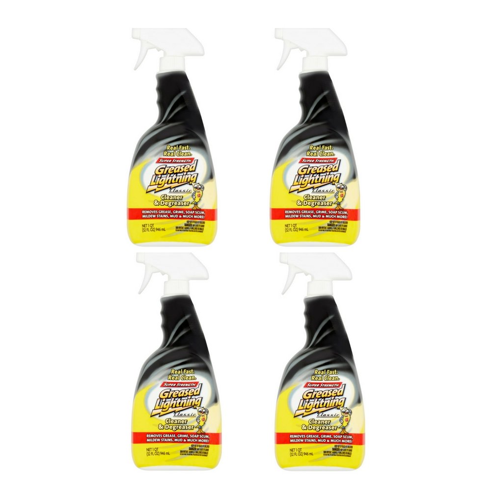Lightning Super Strength Multi-Purpose Cleaner & Degreaser - 32 fl oz (4 Pack) - Heavy Duty Kitchen, Garage & Industrial Cleaning Solution for Grease, Oil & Stains