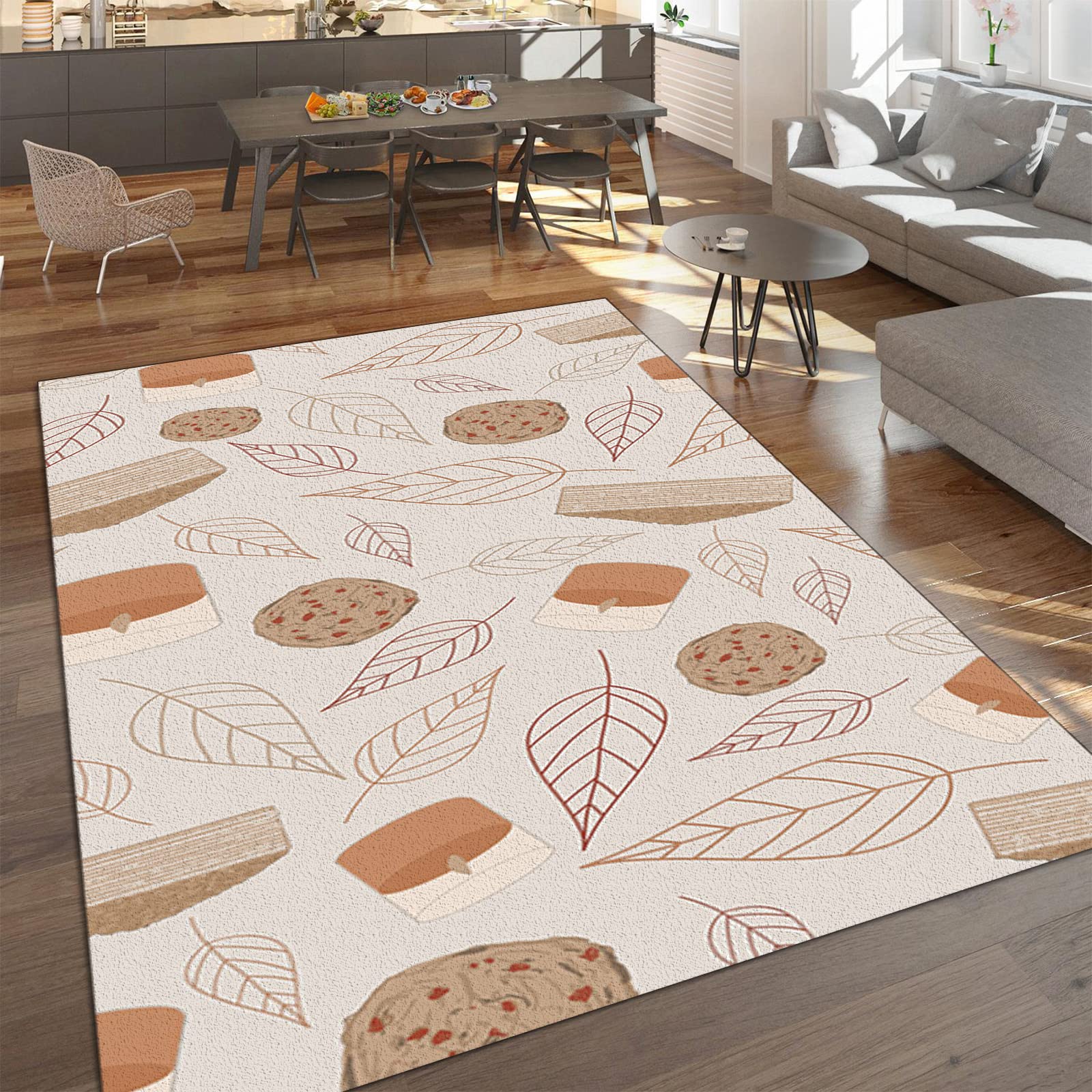 Soft & Skin-Friendly Sandwich Rice Ball Area Rug - Breathable, Durable & Wear-Resistant Decorative Rug with Candle & Fallen Leaves Design - Perfect for Living Room, Bedroom, Dining Room or School - 6x8ft - Cozy Home Decor & Seasonal Floor Mat