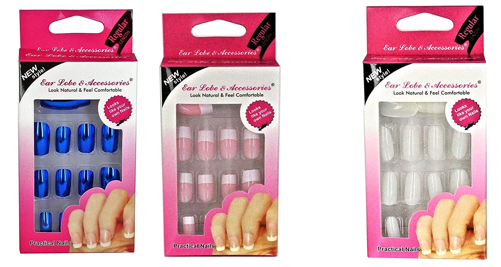 12pcs Ear Lobe & Nail Art Accessories Set - Blue, Pink, White | DIY Jewelry Making & Nail Decoration Kit for Parties, Gifts & Fashion Styling