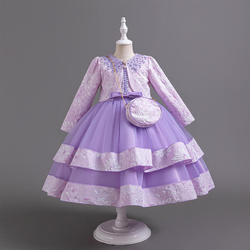 Princess Dress for Girls - Long Sleeve Round Neck Party Gown | Perfect for Birthday, Halloween, Christmas & Special Occasions