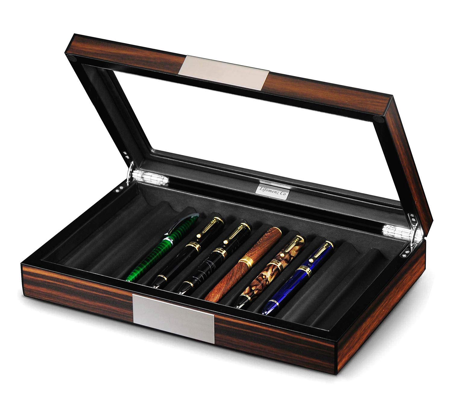 Premium Wooden Pen Display Case with Glass Top - 10 Slot Pen Organizer Box with Lid - Perfect for Fountain Pen Collectors & Calligraphy Enthusiasts - Ideal for Office Desk, Gift Presentation & Pen Collection Display