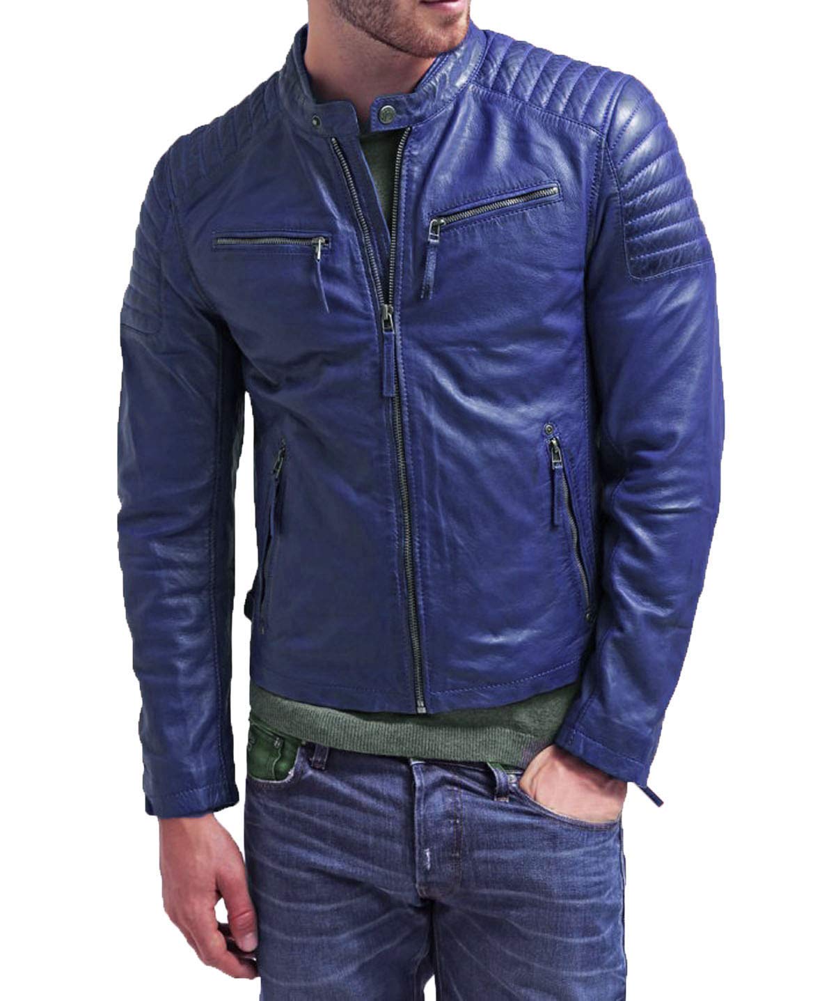 Genuine Lambskin Leather Jacket for Men - Premium Motorcycle Biker Jacket with Classic Design | Ideal for Riding, Casual Wear & Outdoor Adventures