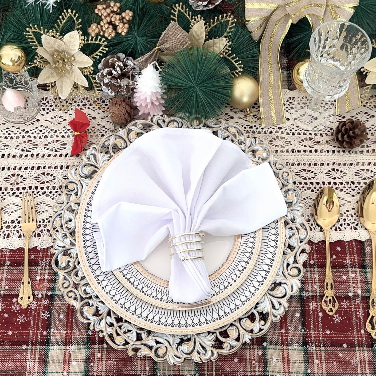 13-Inch Round Plastic Charger Plates Set of 8 - Elegant White Gold Edge for Wedding, Party & Dinner Decor - Premium Disposable Charger Plates for Buffet, Banquet & Special Events