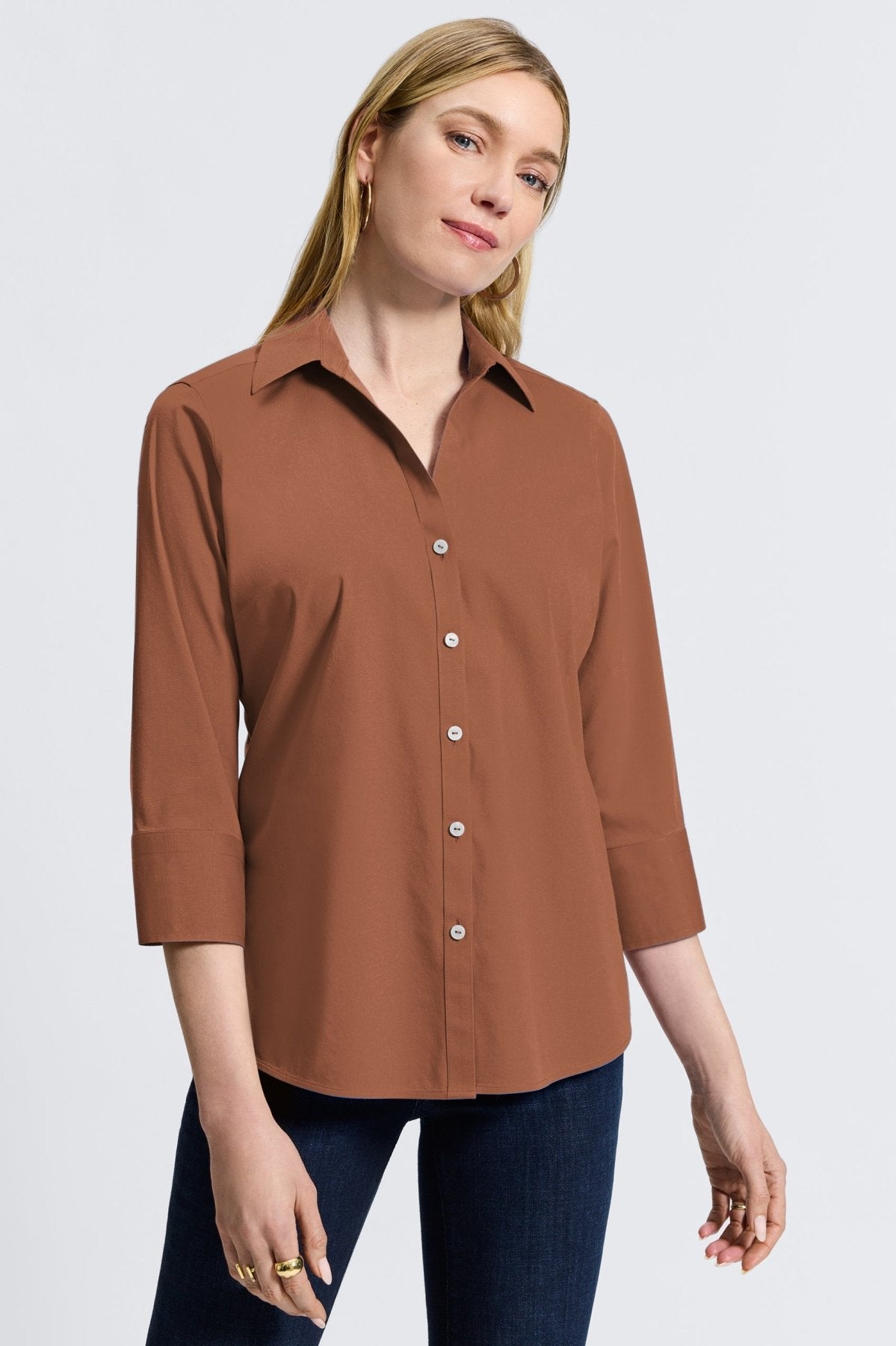 Mary No Iron Stretch 3/4 Sleeve Shirt - Wrinkle-Free Comfort Blouse for Women - Perfect for Office, Travel & Casual Wear