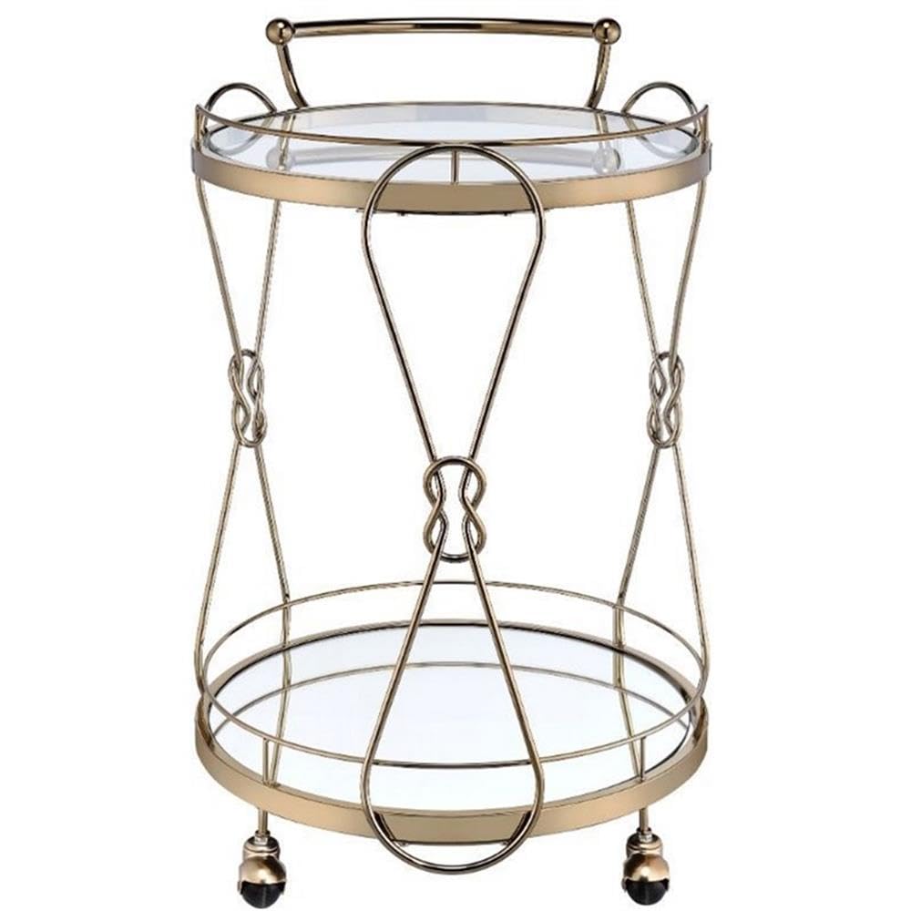 Acme Zekera Metal Frame Glass Serving Bar Cart - Clear & Champagne Finish | Perfect for Home Bars, Kitchen Storage & Party Serving