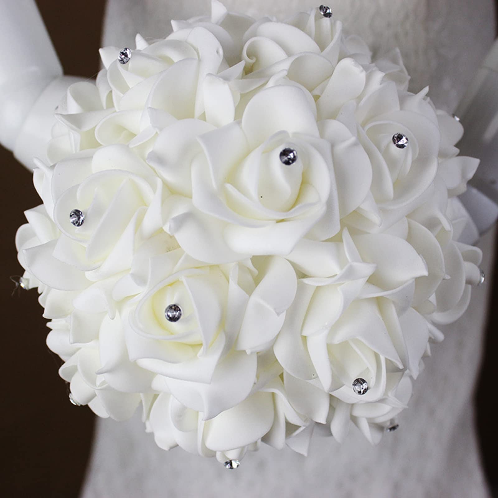 Artificial Bridal Bouquet - Foam Rose Hand Bouquet for Bride & Bridesmaids - Wedding Fake Flowers with Ribbon (B Rose Red, 18cm×24cm) - Perfect for Weddings, Bridal Showers & Photo Props