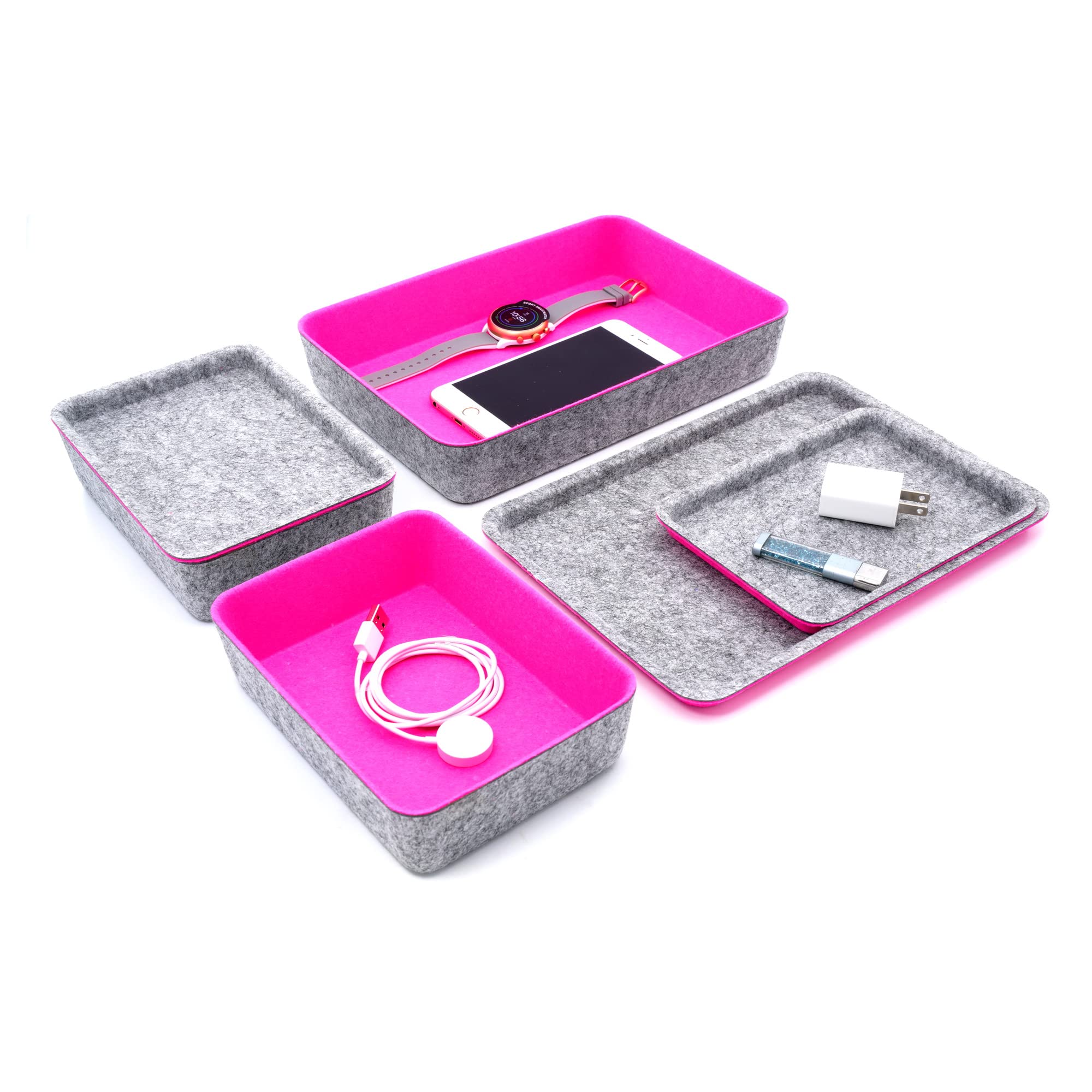 Welaxy 3-Pack Felt Drawer Organizer Trays with Lids - Desktop Storage Bins for Makeup, Stationery & Office Supplies (Hot Pink) | Perfect for Bedroom, Bathroom & Office Organization