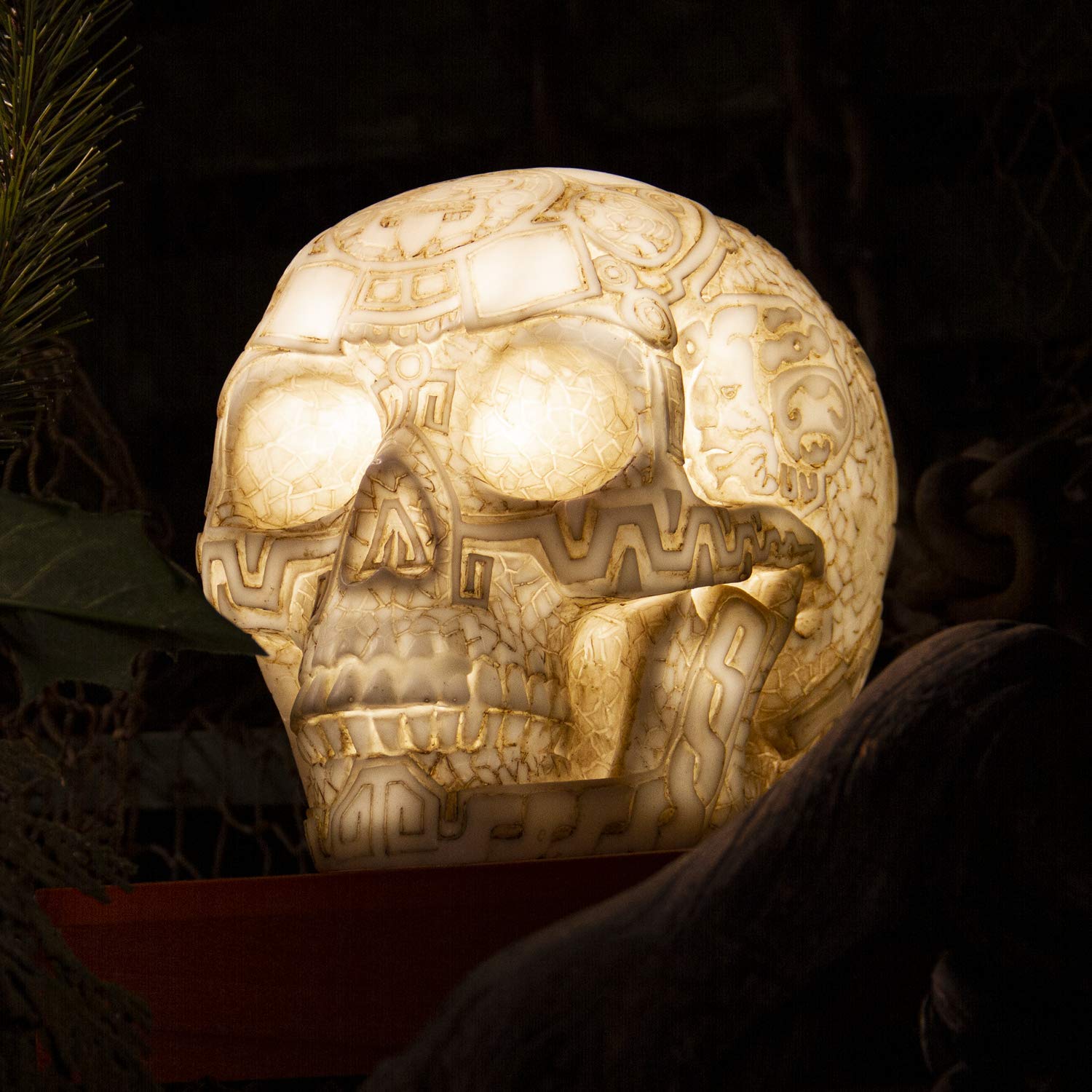 Aztec Skull LED Night Light with Dual USB Charging Ports - White Home Decor for Bedroom, Office & Gifts | Pacific Giftware