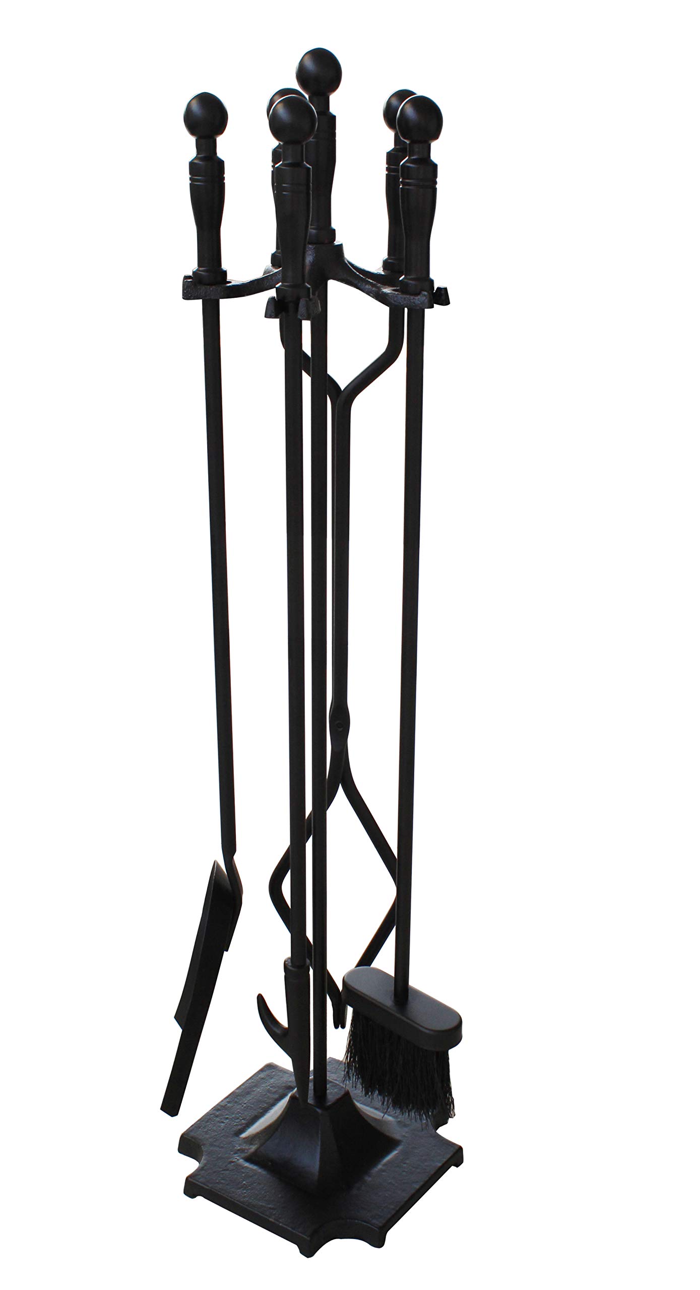 5-Piece Wrought Iron Fireplace Tool Set - Black Fire Pit Poker, Log Tongs & Holder Kit for Wood Stove - Perfect for Indoor Fireplaces, Outdoor Fire Pits & Camping