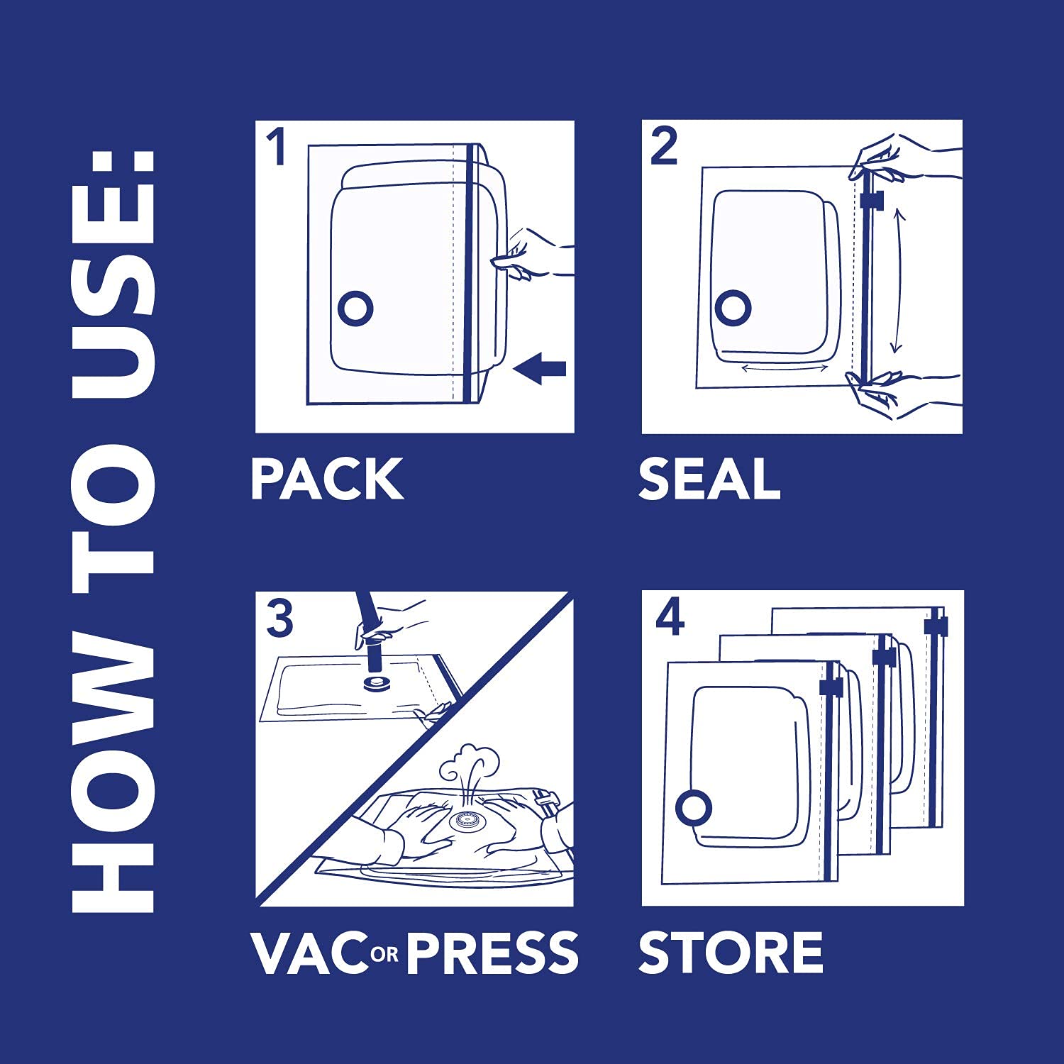 Hefty Shrink-Pak - 4 Large Vacuum Storage Bags for Clothes, Pillows, Towels & Blankets | Space Saving Vacuum Sealer Bags | Ideal Under Bed Storage Solution for Seasonal Clothes, Travel & Home Organization