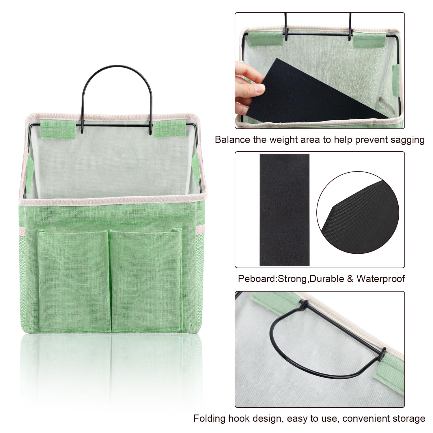 LYroo 2 Pack Green Wall Hanging Organizer with Pockets - Storage Basket for Bathroom, Bedroom, Kitchen, Dorm & RV - Perfect for Preppy Room Decor & Space Saving Organization