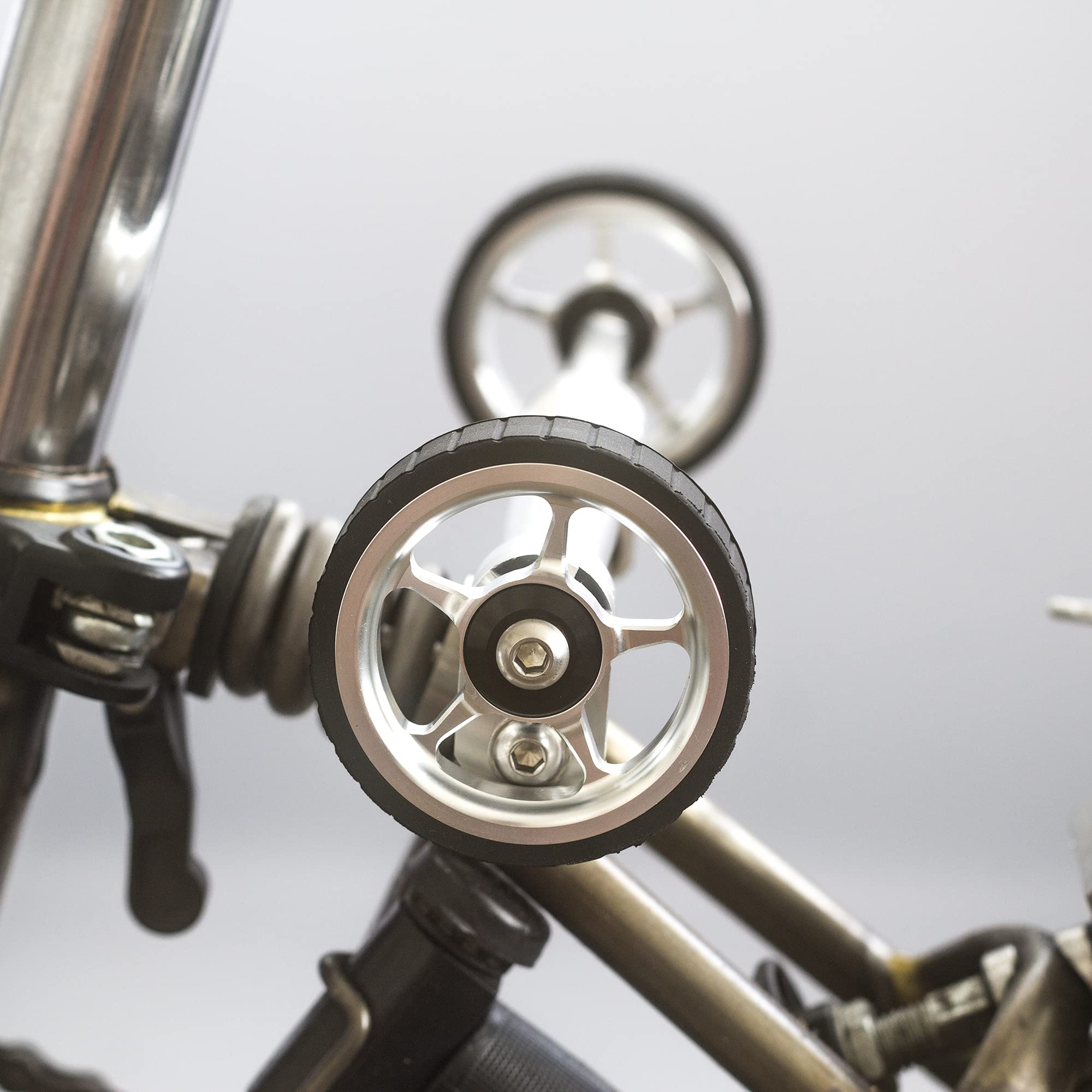 Easy Wheels Extender 2.0 for Brompton Folding Bikes - 2 Wheel Upgrade Kit in Silver | Enhanced Stability & Maneuverability for Urban Commuting & Travel