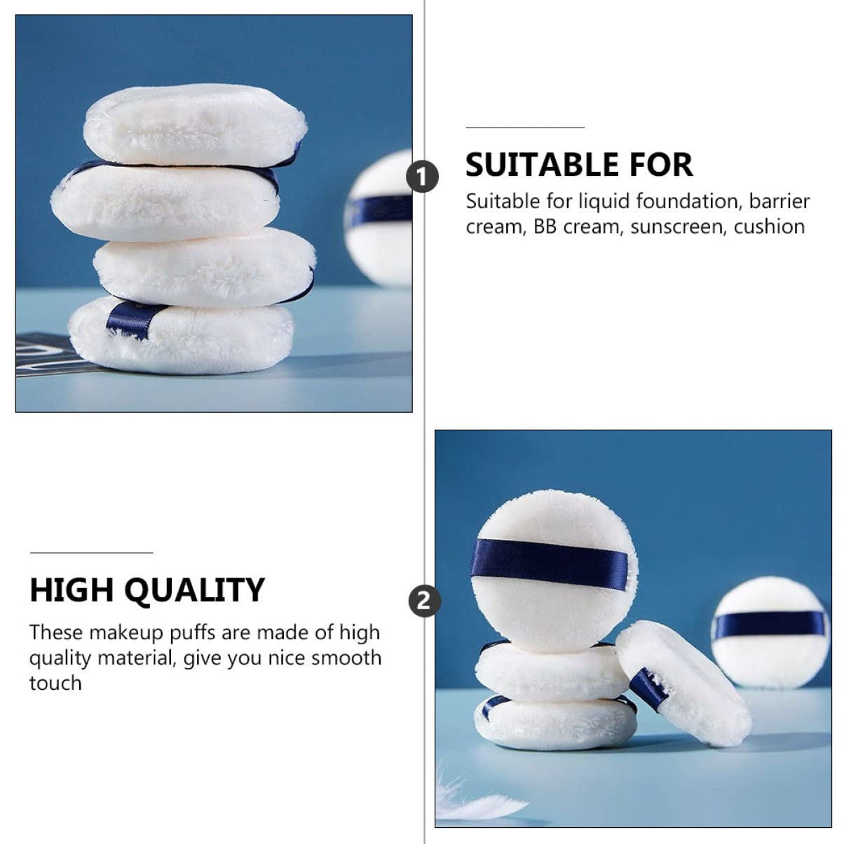 Beaupretty 2 Sets Makeup Powder Puff Set - Soft Loose Powder Puff with Hold Strap for Wet & Dry Application (3pcs*2) - Perfect for Foundation, Setting Powder & Blush Application