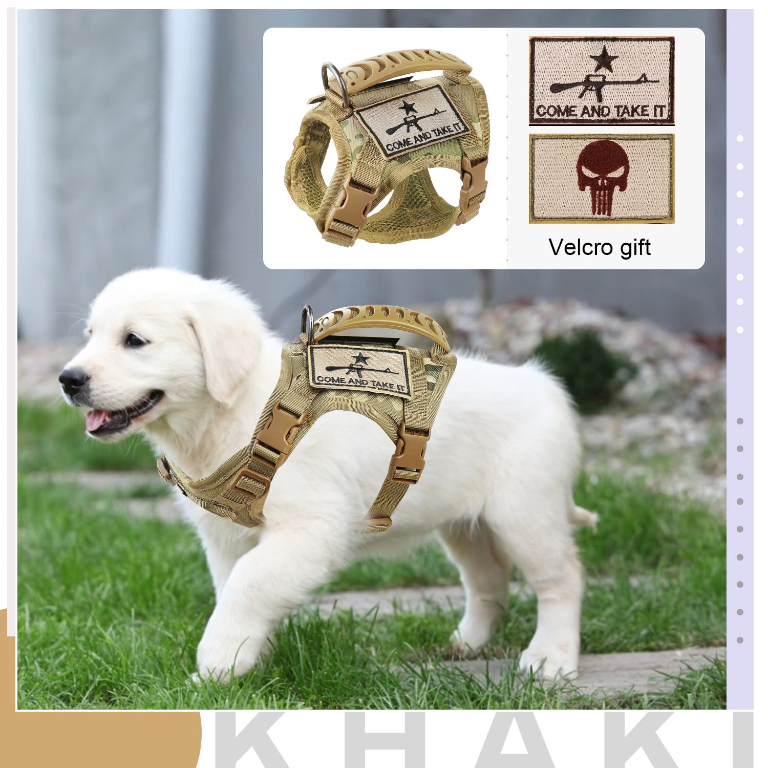 Tactical Dog Harness - Adjustable Military MOLLE Vest with Rubber Handle for Outdoor Training & Working - X-Small Beige (Pack of 1) - Perfect for Hiking, Police K9, Search & Rescue Missions