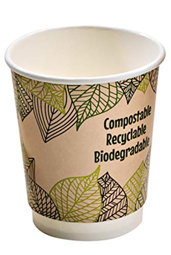 Eco-Friendly Double Wall Compostable Coffee Cups (500 Count) - 8oz Recyclable Paper Cups for Hot Beverages by PacknWood - Perfect for Coffee Shops, Offices & Eco-Conscious Events