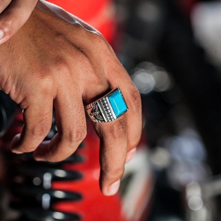 Authentic Turquoise Eagle Sterling Silver Ring for Men - Handcrafted Native American Jewelry for Gifts, Weddings & Special Occasions