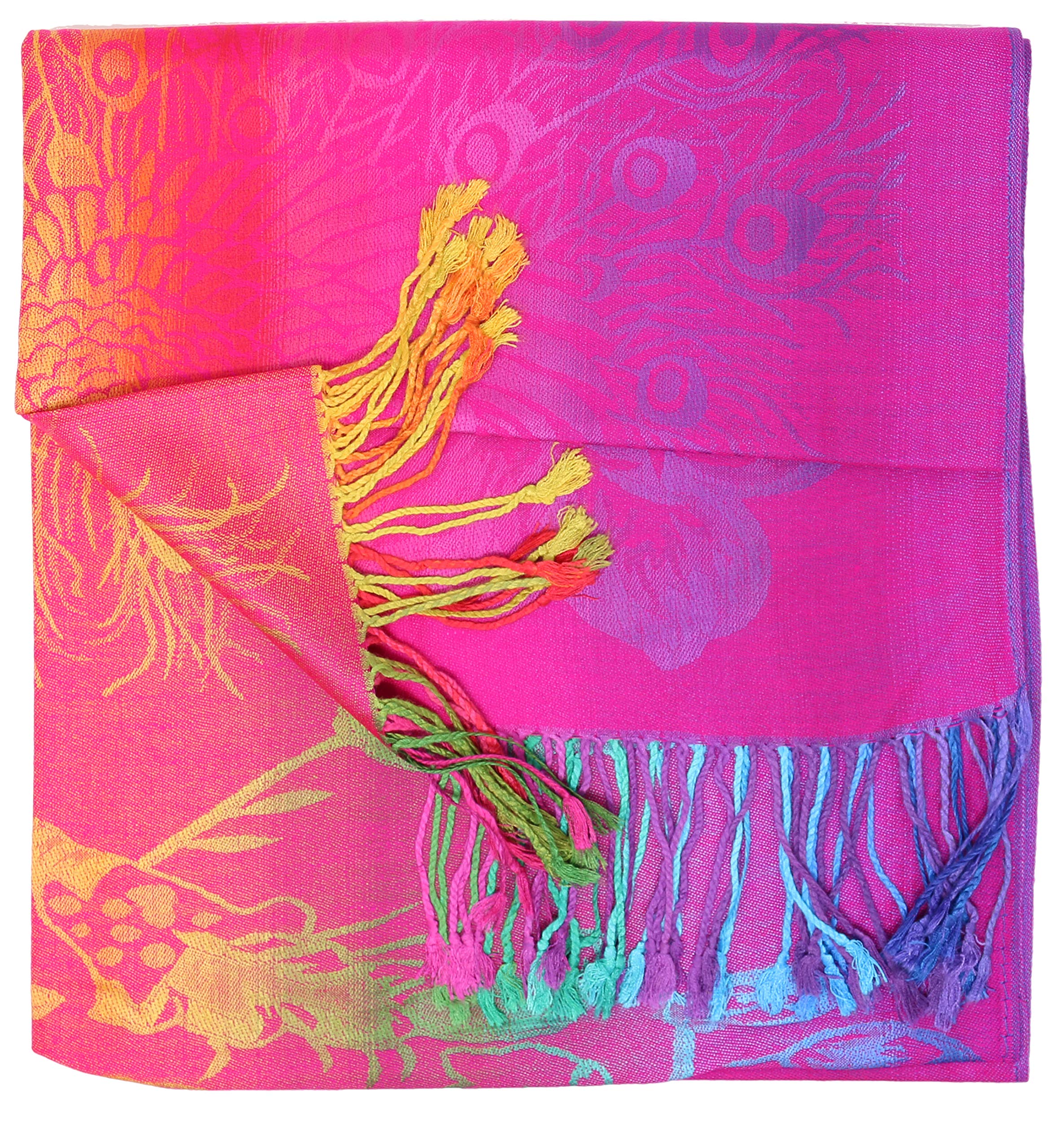 Vibrant Elephant Peacock Feather Pashmina Scarf - Soft Wrap Shawl for Women, Boho Chic Accessory for Parties, Weddings & Cold Weather