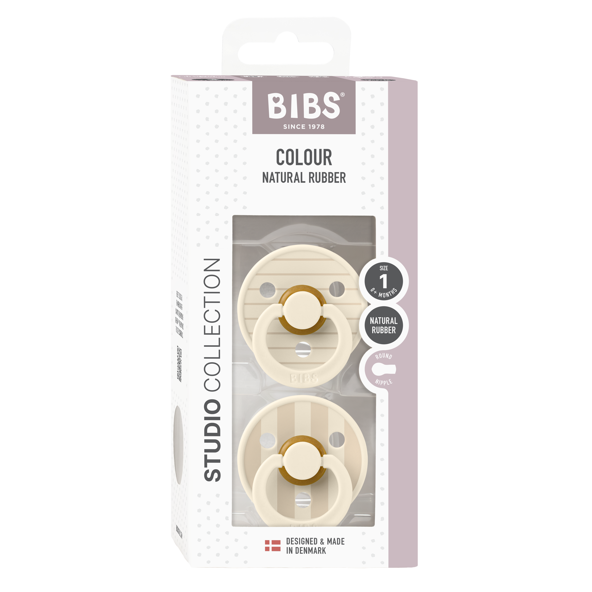 BIBS Studio Collection Round Pacifiers - Twin Pack (Pinstripe) - Soothing Baby Dummies for Newborns & Infants - Perfect for Daycare, Travel & Bedtime Comfort