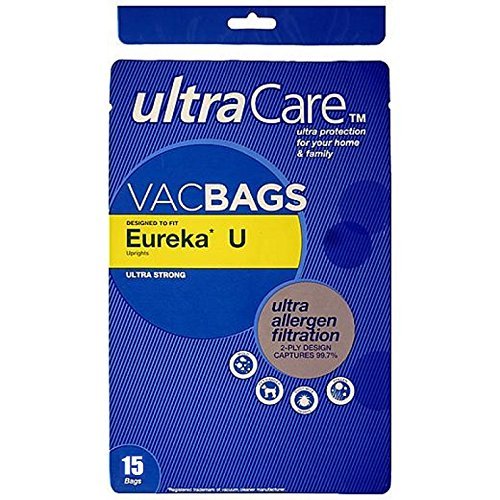 15 Eureka Type U Vacuum Cleaner Bags - Genuine OEM Replacement for Upright Models - Made in USA - Perfect for Home Cleaning & Pet Hair Removal