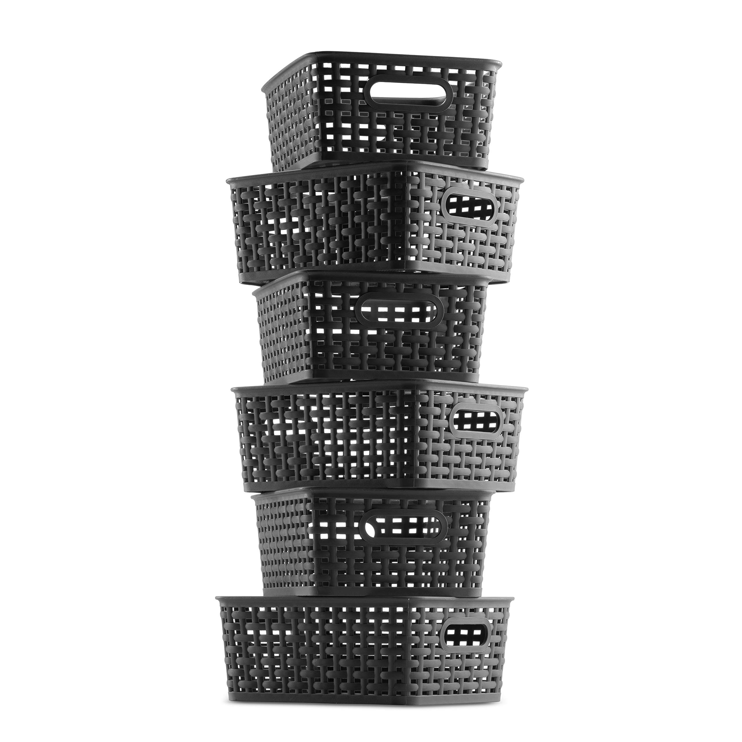 6-Pack Plastic Storage Baskets - Small Pantry Organizer with Handles for Kitchen, Bathroom & Bedroom | Space-Saving Home Organization Solution for Cabinets, Countertops & Shelves | Durable Stackable Bins for Easy Storage