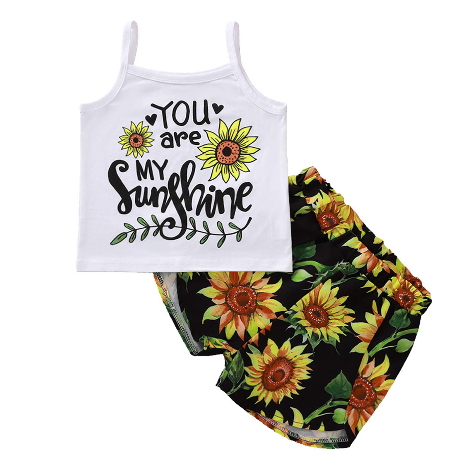 Toddler Baby Girls Outfit - My Sunshine Sleeveless Tank Top & Floral Shorts 2-Piece Set | Cute Sunflower Summer Clothes for Playdates, Beach Trips & Photo Shoots
