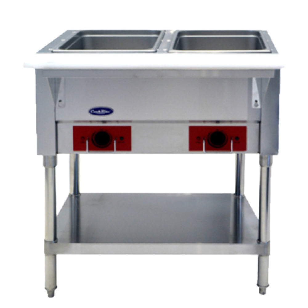 Atosa CSTEA 2C Commercial Electric Steam Table - 2 Pans, Undershelf & Cutting Board, 120V - Perfect for Buffets, Catering & Restaurant Food Warming