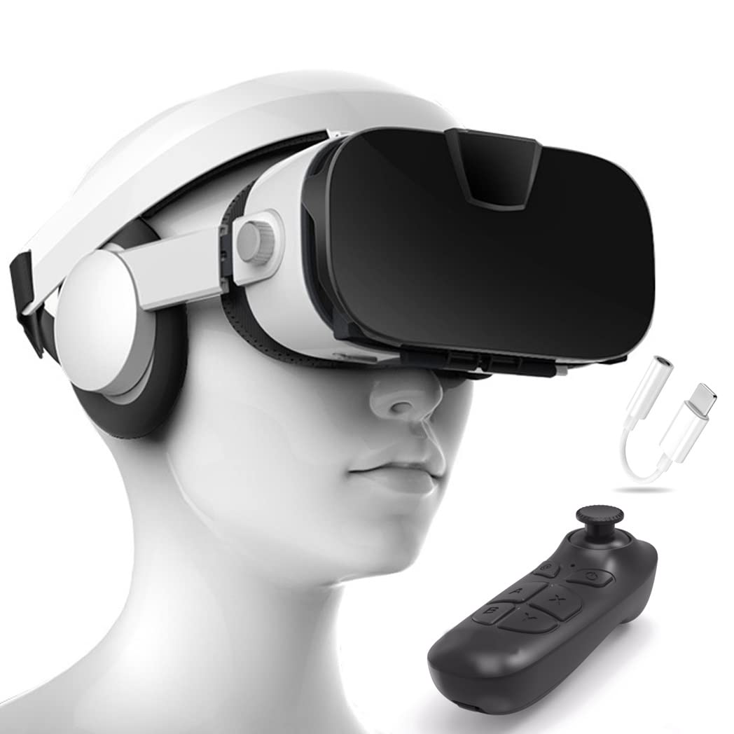 3D VR Headset for iPhone 13 Pro Max/13 Pro/13/12/11 & Samsung Galaxy S21 - Bluetooth Controller Virtual Reality Glasses for Huawei, Xiaomi Smartphones - Immersive Gaming & Movie Watching Experience