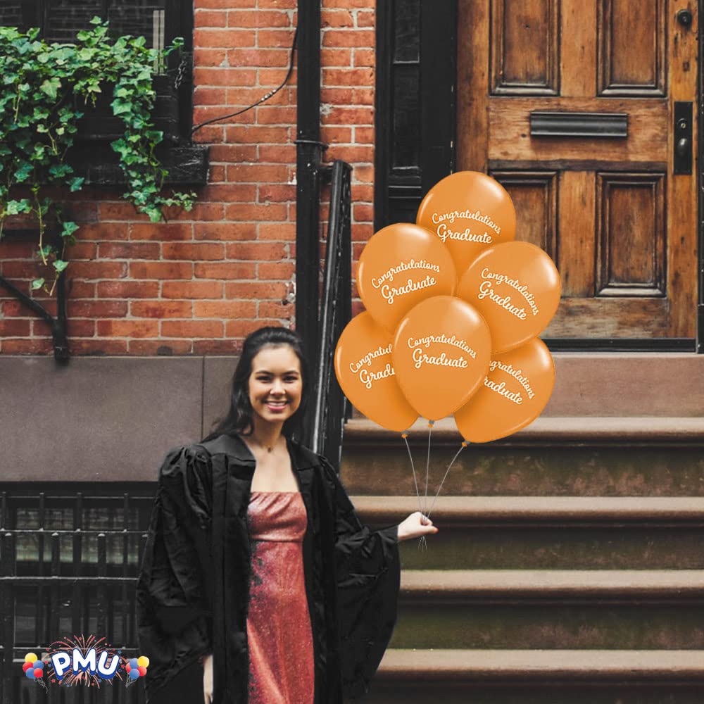 Premium Orange Graduation Balloons - Congrats Grad Script Latex Balloons (12/Pack) for Graduation Party Decorations & Supplies | Perfect for PMU Graduation Celebrations, College Graduation Parties & Commencement Decor